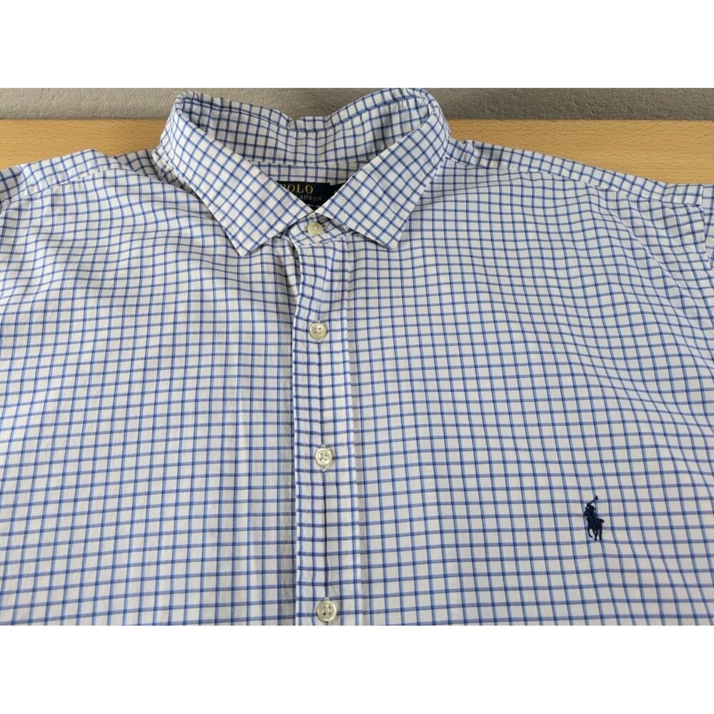 Polo Ralph Lauren Button Up Shirt Men's 4XLT Tall White Blue Checked